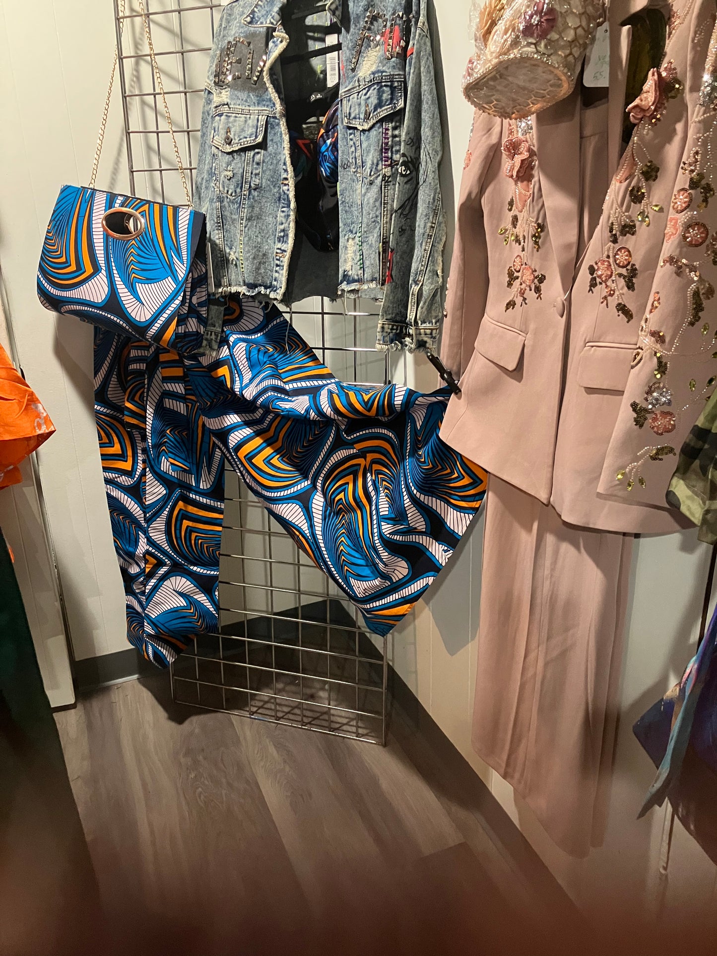 Pants with purse and head wrap