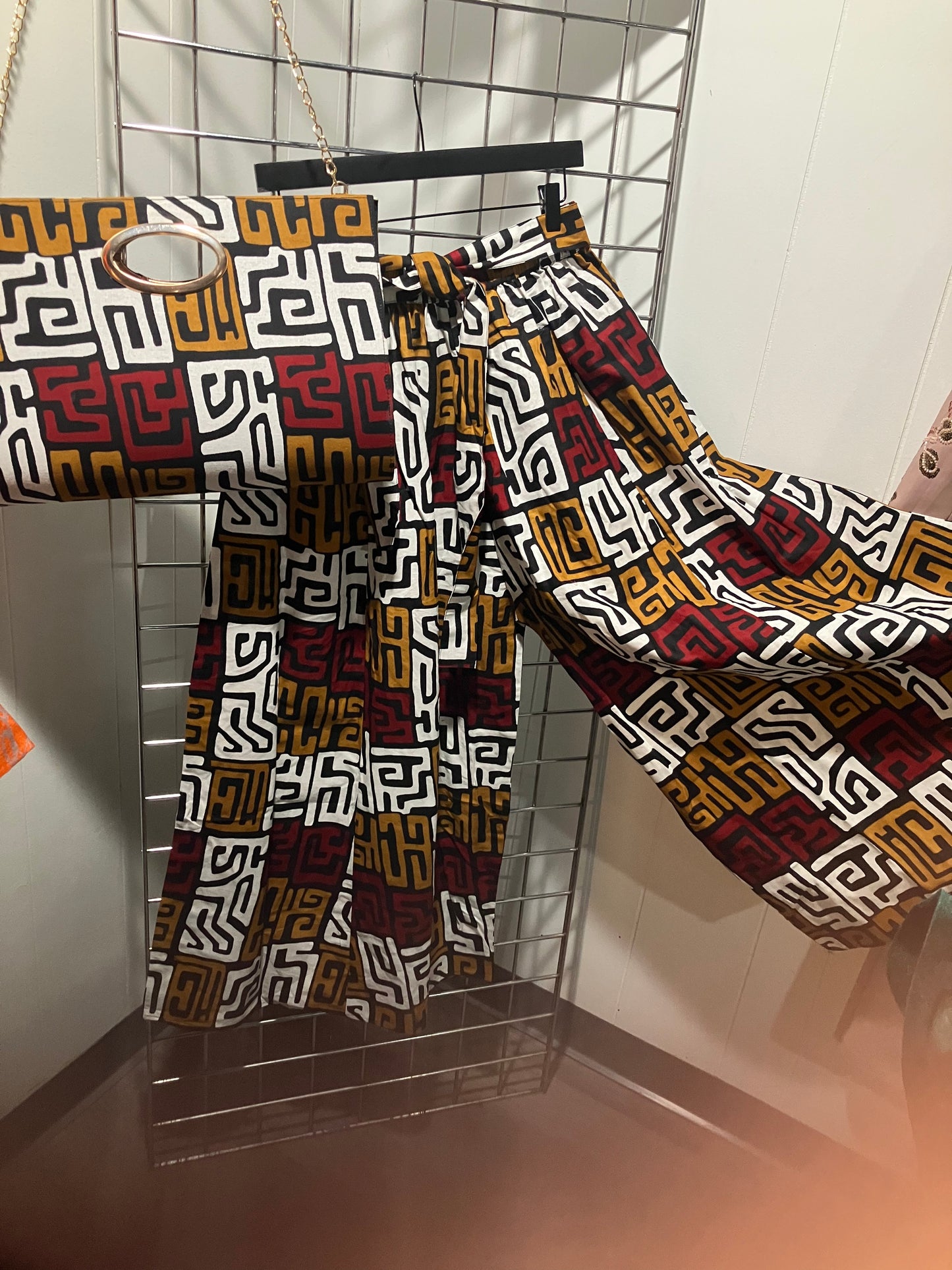 Pants with purse and head wrap