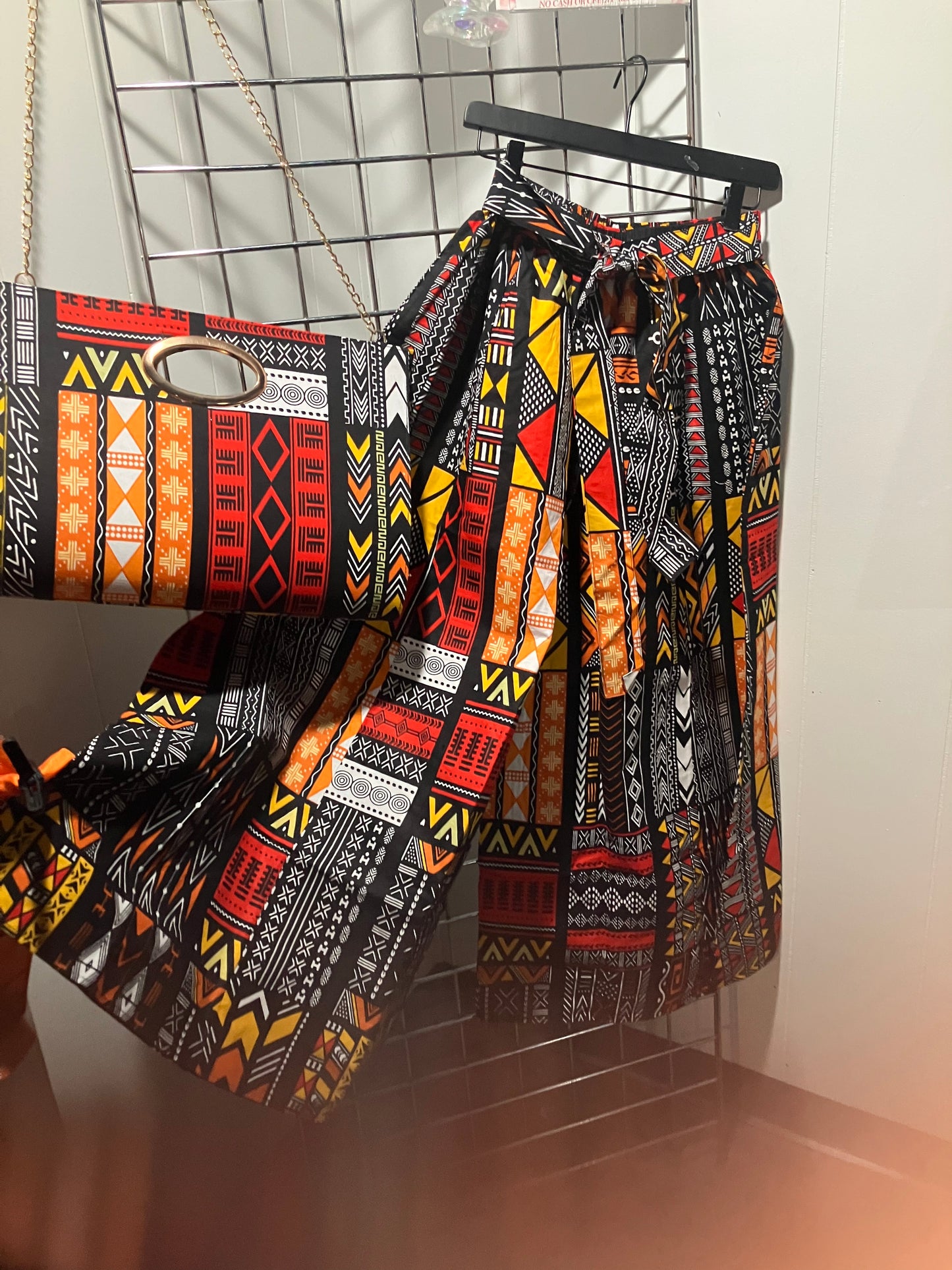 Pants with purse and head wrap