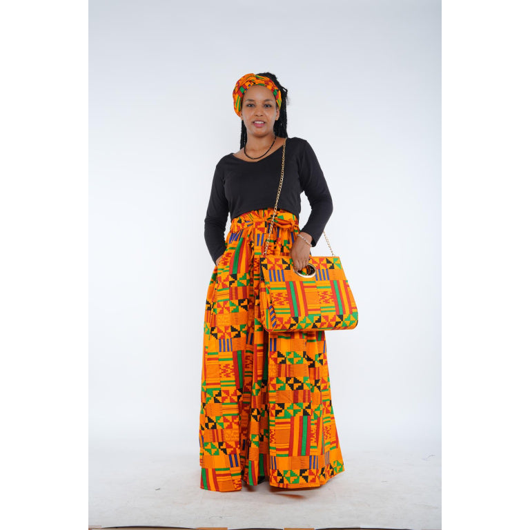 Pants with purse and head wrap