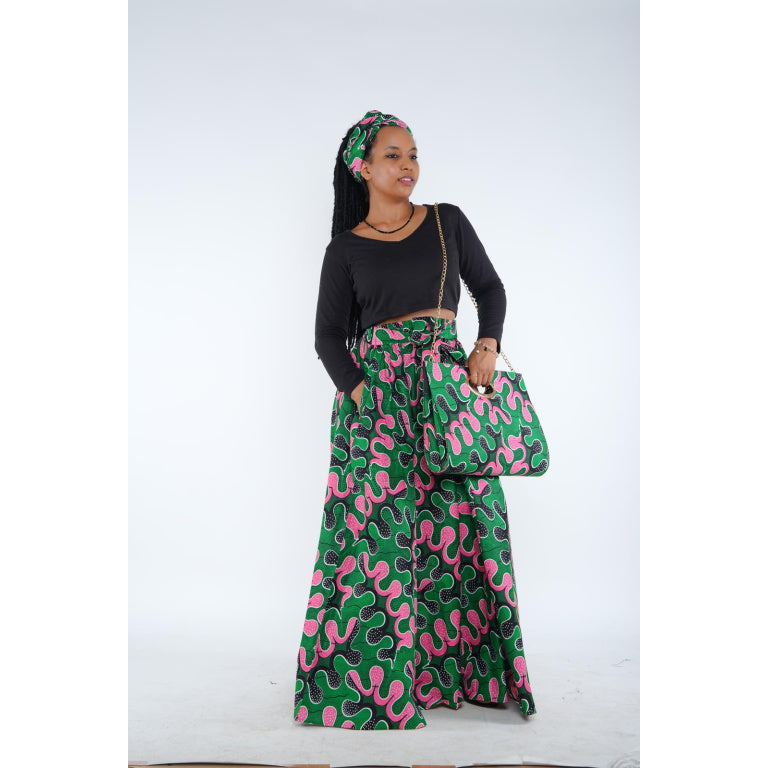 Pants with purse and head wrap