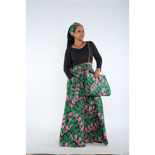 Pants with purse and head wrap