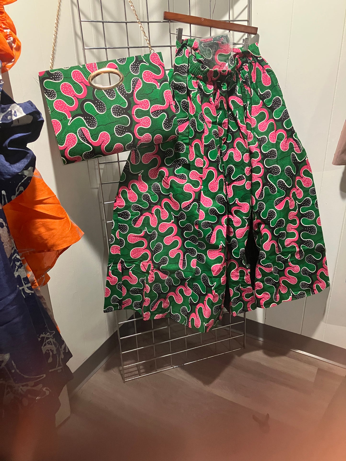 Pants with purse and head wrap