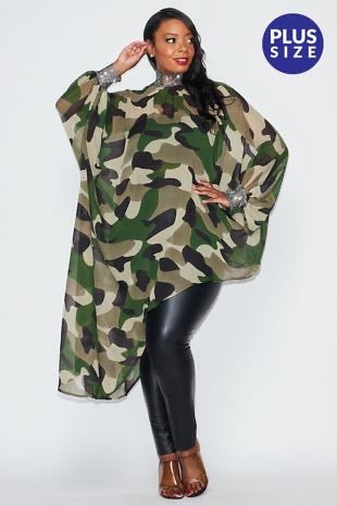 Camouflage Print Chiffon Top