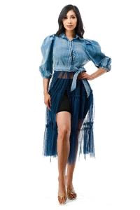 Denim Top Duster with Sheer Bottom