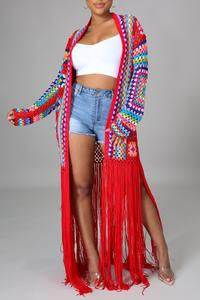 Crochet Fringe Bottom Maxi Wrap Sweater