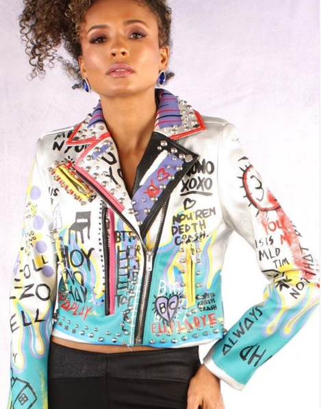 Graffiti Print Faux Leather Motor Jacket