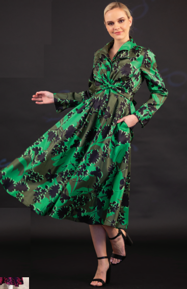 Print long A-line Coat Dress