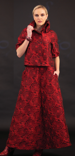 Rose Yarn Dyed Brocade Crop-Jacket and Long Skirt